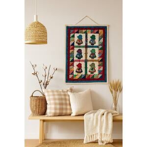 Sue Bonnet Sue Wall Hanging Quilt Colorful Cottage Core Folk Art Handmade VTG